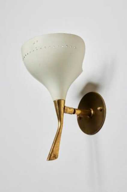 Mid Century Wall Sconce, 1950S Modern Single L Pair Three Light Fixture, Stilnovo Style Lighting Sputnik Brass Antique Matte White - image 1
