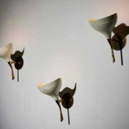 Mid Century Wall Sconce, 1950S Modern Single L Pair Three Light Fixture, Stilnovo Style Lighting Sputnik Brass Antique Matte White - thumbnail 2