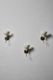 Mid Century Wall Sconce, 1950S Modern Single L Pair Three Light Fixture, Stilnovo Style Lighting Sputnik Brass Antique Matte White - thumbnail 3
