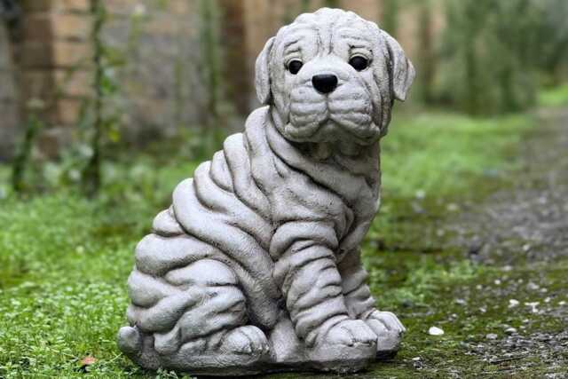 Stone Shar Pei Puppy Statue Adorable Wrinkled Dog Garden Decoration Outdoor Memorial Sculpture Home Figurine Yard Ornament For Dog Love - image 1