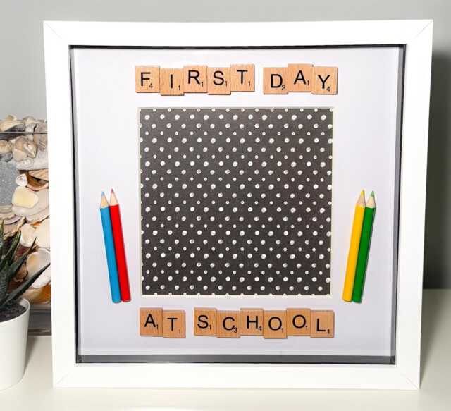 First Day At School Or Nursery Frame Keepsake - Personalised Photo Crayons Pencils - image 1