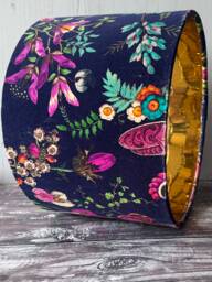 Blue Velvet Lampshade, Table Luxury Floral Handmade Ceiling Flower Pattern Lampshade - thumbnail 1