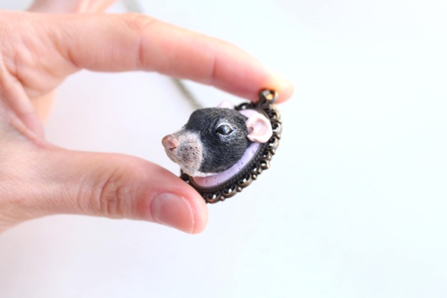 Custom Pet Portrait Necklace Handmade Polymer Clay Mouse Jewelry - image 1