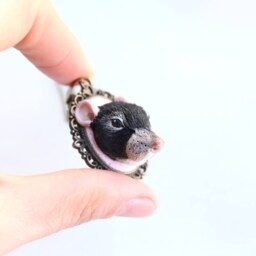 Custom Pet Portrait Necklace Handmade Polymer Clay Mouse Jewelry - thumbnail 3