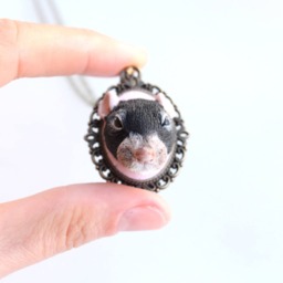 Custom Pet Portrait Necklace Handmade Polymer Clay Mouse Jewelry - thumbnail 2