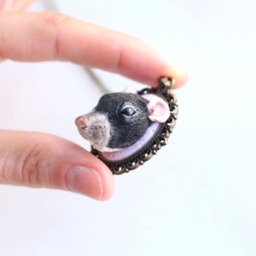 Custom Pet Portrait Necklace Handmade Polymer Clay Mouse Jewelry - thumbnail 2