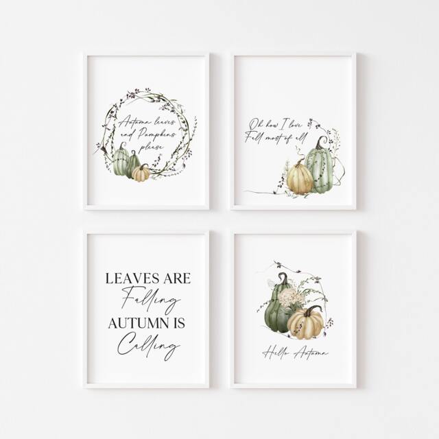 Autumn Pumpkin Watercolour Prints, Set Of 4, Fall Home Decor - Unframed - image 1