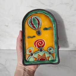 Handmade Ceramic Wall Art Plate, Hot Air Balloon Decor, Whimsical Nursery Accent - thumbnail 2