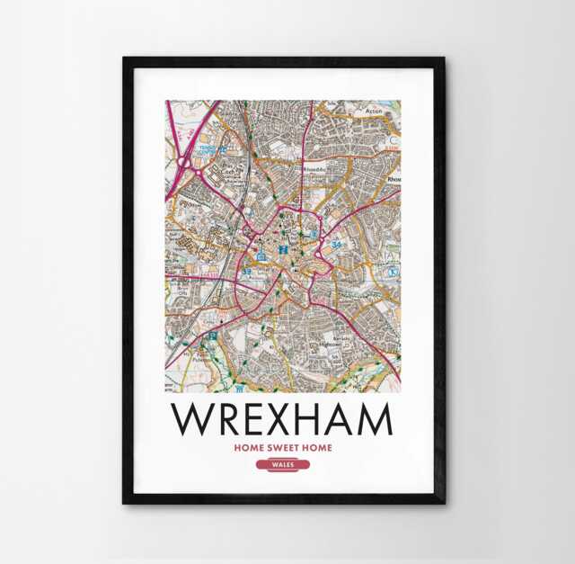 Use Any UK Post Code Personalised Custom Made Map Print Os Maps Homeowner House Warming Gift Framed Art Wall Detailed Wrexham - image 1
