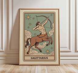 Sagittarius Zodiac Sign Art Print Poster, Vintage Tarot Card Art, Celestial Mythology Wall Decor Unique Gift - thumbnail 1