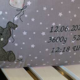 Birth Pillow - Elephant Grey/Pink Appli Stars - thumbnail 2