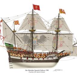 Spanish Galleon Sao Martinho 1580 Profile Artwork, A5/A4 Glossy Print Warship Armada - thumbnail 2