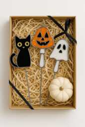 Halloween Real Stained Glass Plant Stakes - Black Cat Pumpkin Ghost Mushroom Fall Pot Decor Gift Garden
