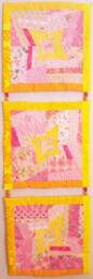 Patchwork Star Quilted Wall Hanging Pink & Yellow Cotton Textile Art - thumbnail 2