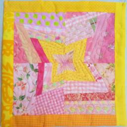 Patchwork Star Quilted Wall Hanging Pink & Yellow Cotton Textile Art - thumbnail 4