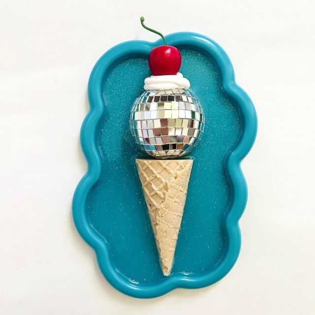 Disco Ball Ice Cream Cone Wall Hanging Dopamine Decor - image 1