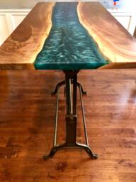 Walnut Epoxy Resin River Dining Table With Adjustable Antique Base
