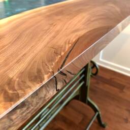 Walnut Epoxy Resin River Dining Table With Adjustable Antique Base - thumbnail 4
