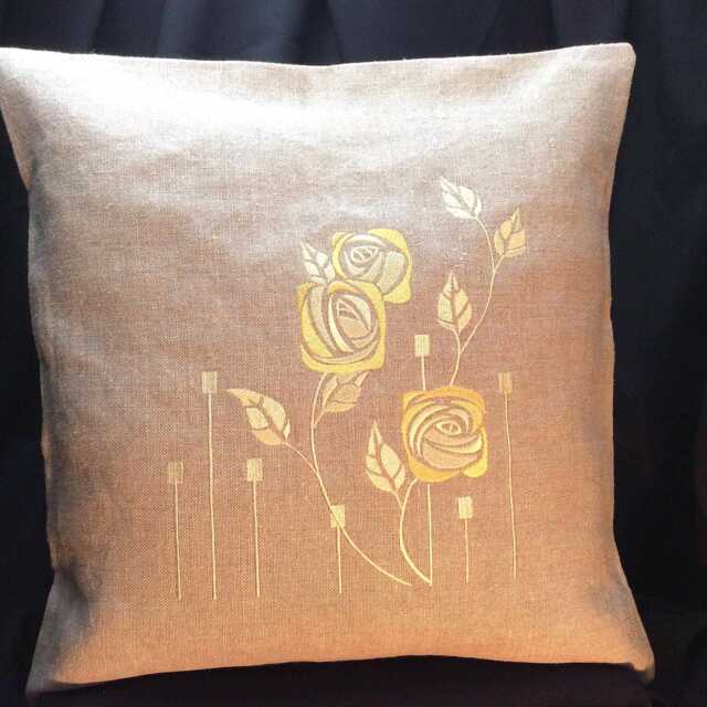 Mackintosh Rose Embroidered Pillow Cover, Arts & Crafts Style - image 1