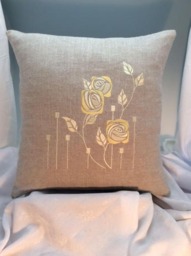 Mackintosh Rose Embroidered Pillow Cover, Arts & Crafts Style - thumbnail 2