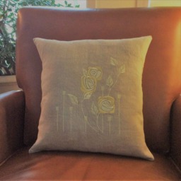 Mackintosh Rose Embroidered Pillow Cover, Arts & Crafts Style - thumbnail 3