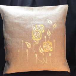 Mackintosh Rose Embroidered Pillow Cover, Arts & Crafts Style - thumbnail 1