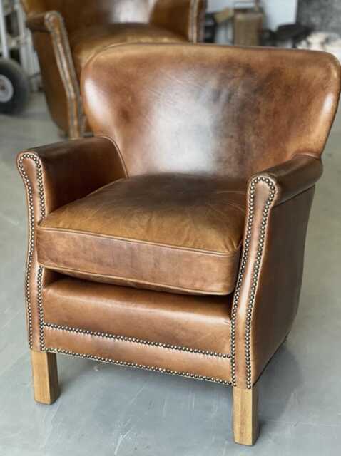Leather Chair Cosy Armchair Vintage Tan Study Chair Armchair Antique Vintage Style Leather Living Room Snug - image 1
