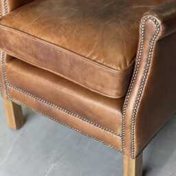 Handcrafted Brazilian Leather Aviator Chair, Vintage Tan Armchair - thumbnail 4