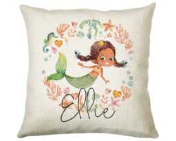 Personalised Brunette Mermaid Cushion Gift Printed Name Design - Throw Pillow For Girls Nursery Bedroom Birthday Christmas Cs200 - thumbnail 1