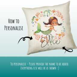 Personalised Brunette Mermaid Cushion Gift Printed Name Design - Throw Pillow For Girls Nursery Bedroom Birthday Christmas Cs200 - thumbnail 3