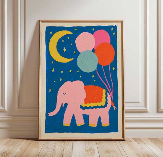 Elephant Balloon Poster, Nursery Animal Print, Children's Wall Art - image 1