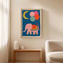 Elephant Balloon Poster, Nursery Animal Print, Children's Wall Art - thumbnail 3