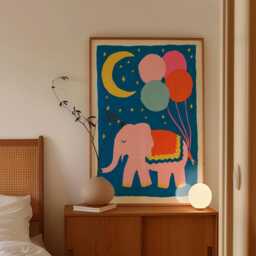 Elephant Balloon Poster, Nursery Animal Print, Children's Wall Art - thumbnail 2