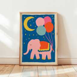 Elephant Balloon Poster, Nursery Animal Print, Children's Wall Art - thumbnail 4