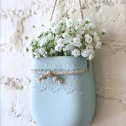 Pale Blue Porcelain Lace Hanging Wall Pocket, Vase, Decor, Living With Flowers Everyday - thumbnail 4