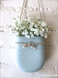 Pale Blue Porcelain Lace Hanging Wall Pocket, Vase, Decor, Living With Flowers Everyday - thumbnail 1