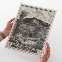 Guadalupe Mountains National Park Lithograph Style Print - Vintage Texas Archival Matte Fine Art Print Gift Chihuahuan Desert Salt Basin - thumbnail 2