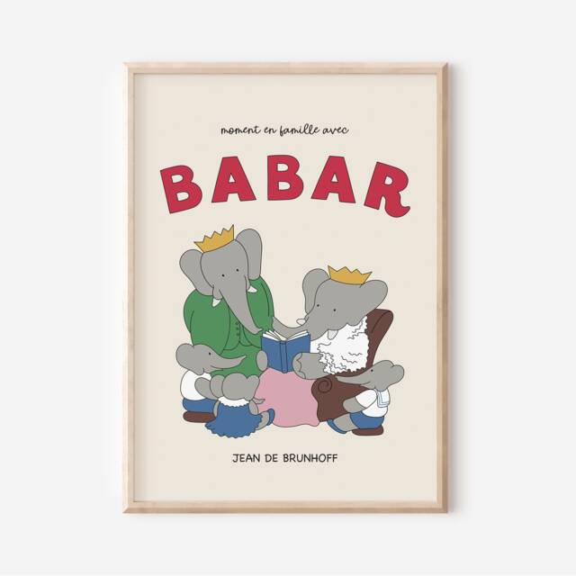 Babar The Elephant Family Print, Babar, Nursery Kids Bedroom, Girl, Boy, Playroom Wall Art, Unframed, A1/A2/A3/A4/A5, Quote Print - image 1