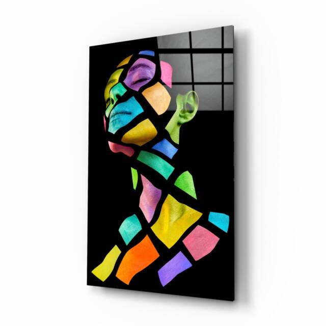 Colorful Mosaic Portrait - Vibrant Abstract Face Tempered Glass Wall Art For Modern Interiors - image 1