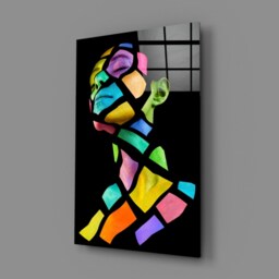 Colorful Mosaic Portrait - Vibrant Abstract Face Tempered Glass Wall Art For Modern Interiors - thumbnail 2