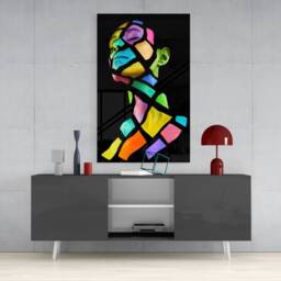 Colorful Mosaic Portrait - Vibrant Abstract Face Tempered Glass Wall Art For Modern Interiors - thumbnail 3