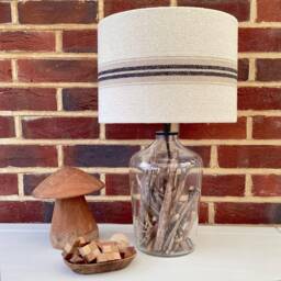 Grain Sack Linen Lampshade Black Beige Cream Stripes Natural Oatmeal Cream - thumbnail 2