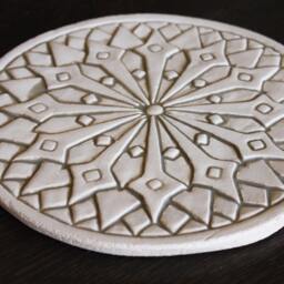 Moroccan Wall Hanging Made From Ceramic, Tile For Kitchen, Outdoor Art Decor, Patio Design, #1 21cm Beige&white - thumbnail 2