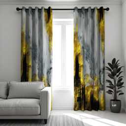 Abstract Marble Curtains, Bold Black & Mustard Drapes, Modern Art Window Treatments, Custom Length Curtain Panels