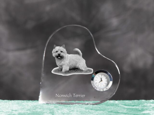 Norwich Terrier - Crystal Clock in The Shape Of A Heart With Image Pure-Bred Dog - image 1