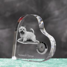 Norwich Terrier - Crystal Clock in The Shape Of A Heart With Image Pure-Bred Dog - thumbnail 2