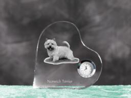Norwich Terrier - Crystal Clock in The Shape Of A Heart With Image Pure-Bred Dog - thumbnail 1