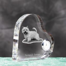 Norwich Terrier - Crystal Clock in The Shape Of A Heart With Image Pure-Bred Dog - thumbnail 3