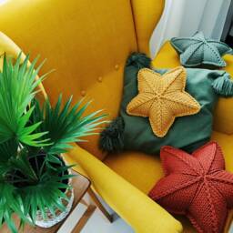 Knitted Star Pillow Cotton Cord Xmas Decor - 35cm - thumbnail 2