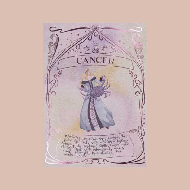 Cancer Zodiac Print Watercolor Celestial Art With Foil - image 1
